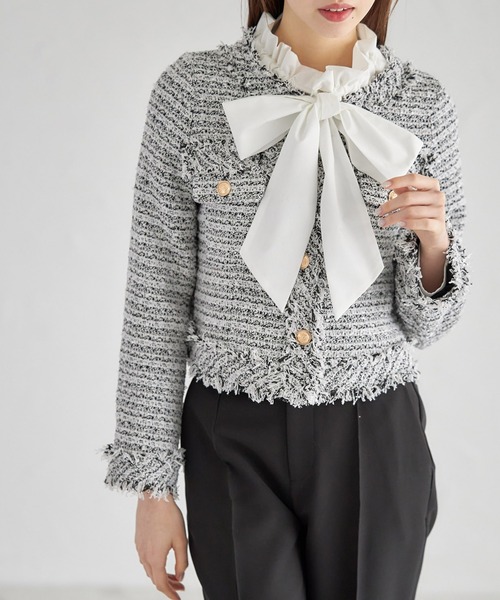 「tocco closet」 ツイードジャケット M サックスブルー レディース_画像2