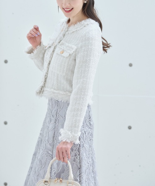 「tocco closet」 ツイードジャケット M サックスブルー レディース_画像4