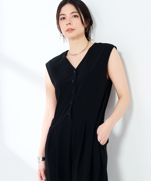 conte オールインワン 「conte」サテン オープンカラー ジャンプスーツ