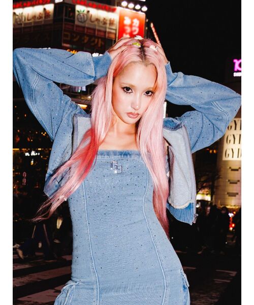 GYDA（ジェイダ） パーカー gradation bijouカットデニムパーカー