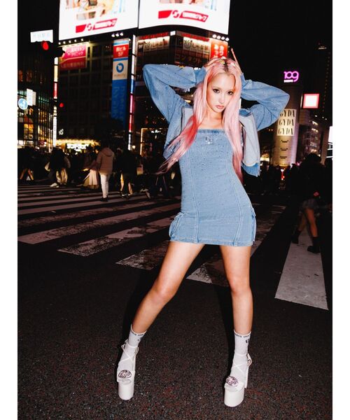 GYDA（ジェイダ） パーカー gradation bijouカットデニムパーカー