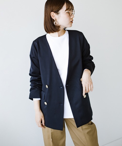 「haco!」 ノーカラージャケット MEDIUM ネイビー レディース_画像7