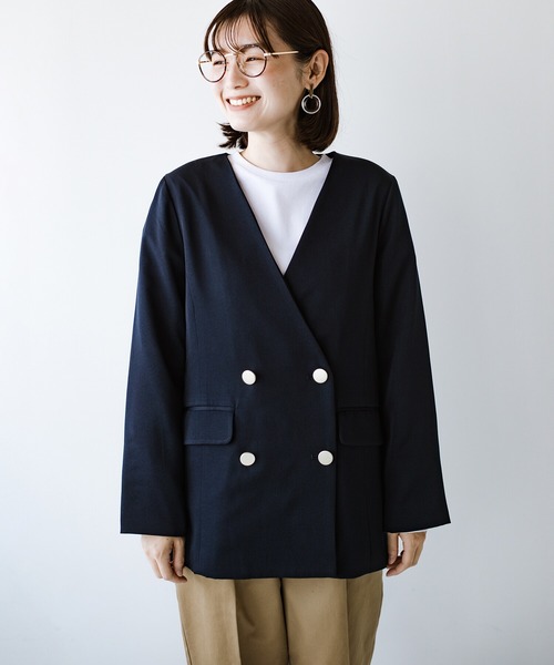 「haco!」 ノーカラージャケット MEDIUM ネイビー レディース_画像8