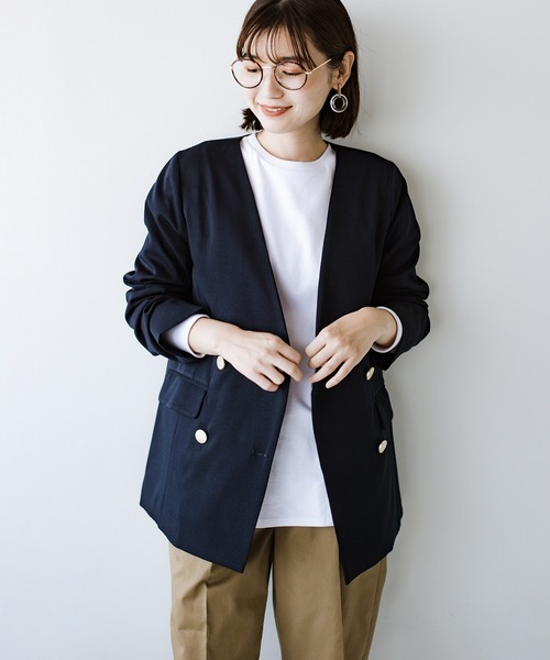 「haco!」 ノーカラージャケット MEDIUM ネイビー レディース_画像9