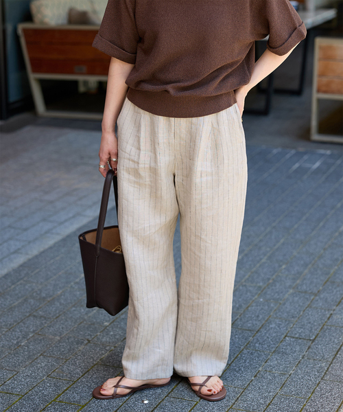 ワイドパンツ パンツ 「追加」「S/Mサイズ展開」手洗い可 / フレンチリネンストレートパンツ レディースの画像
