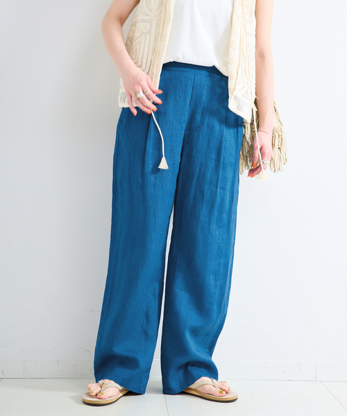 ワイドパンツ パンツ 「追加」「S/Mサイズ展開」手洗い可 / フレンチリネンストレートパンツ レディースの画像