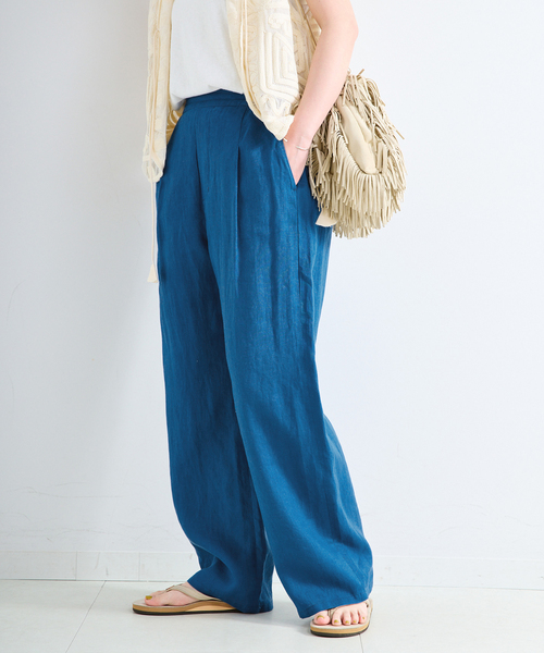 ワイドパンツ パンツ 「追加」「S/Mサイズ展開」手洗い可 / フレンチリネンストレートパンツ レディースの画像