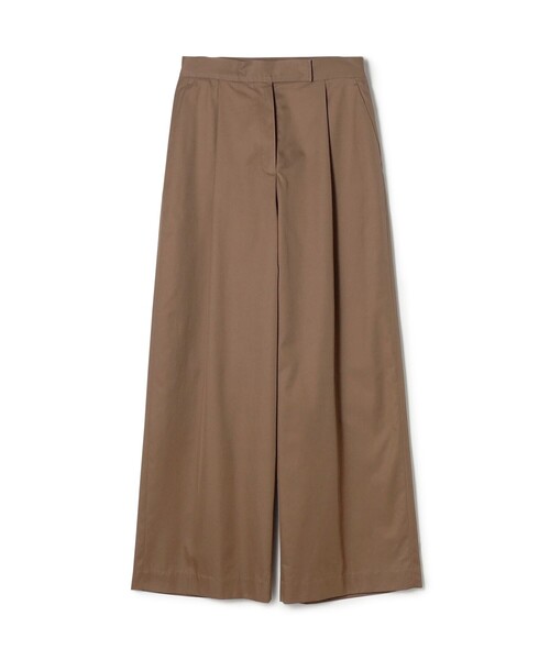 ワイドパンツ パンツ コットンギャバジン タックワイドパンツ レディースの画像