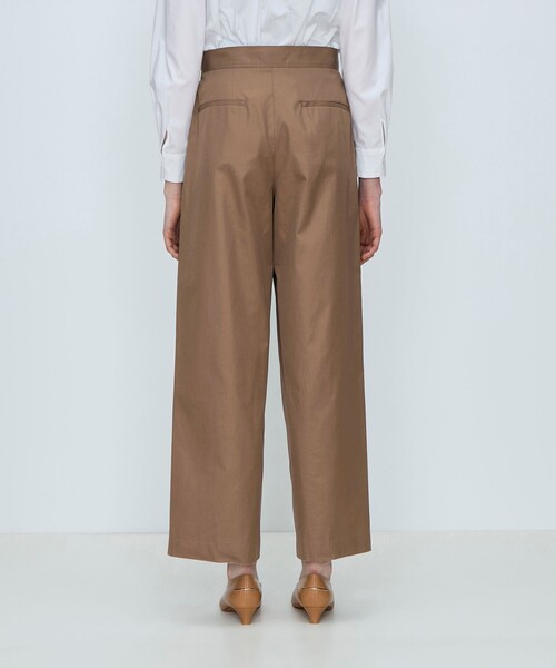 ワイドパンツ パンツ コットンギャバジン タックワイドパンツ レディースの画像