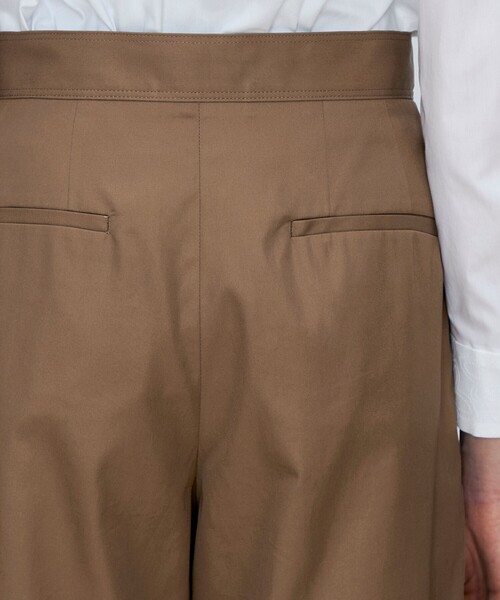 ワイドパンツ パンツ コットンギャバジン タックワイドパンツ レディースの画像