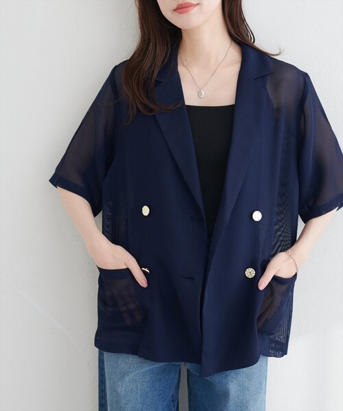 natural couture ジャケット テーラードジャケット メッシュWテーラー