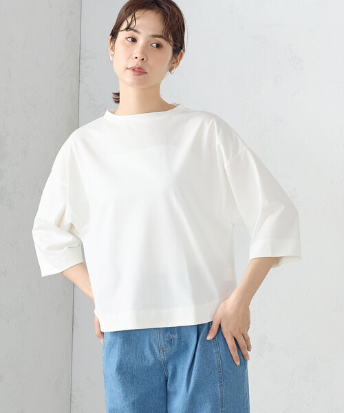 「COMME CA ISM」 7分袖カットソー MEDIUM ネイビー レディース_画像4