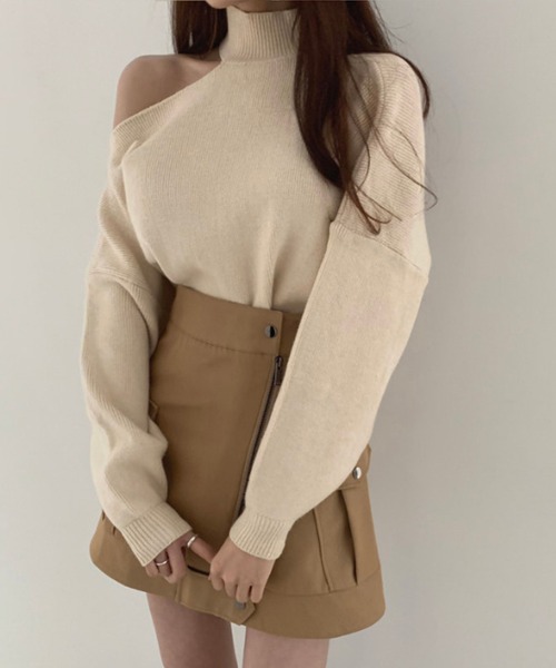 トップス jasmine セール】【Jasmine】胸あきデザインリブ編みトップス（ニット