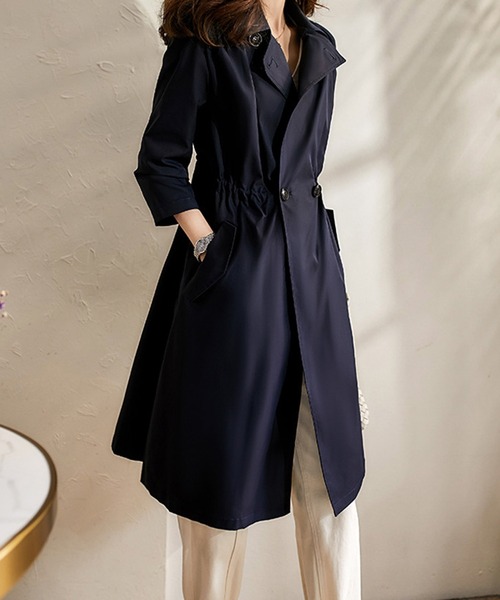 美品☆モガ　トレンチコート　ロング丈　ウエストベルト　近年モデル　ブラック 美品☆モガ トレンチコート ロング丈 ウエストベルト 近年モデル