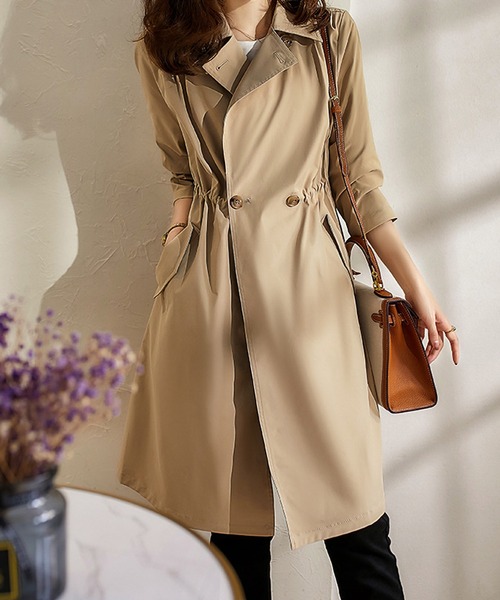 トレンチコート コート ウエスト紐 ロングトレンチコート レディース