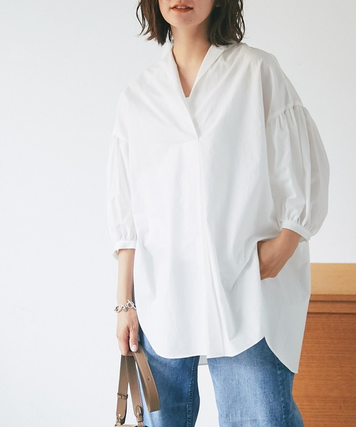 シャツ ブラウス スリーブコンシャスロングシャツ