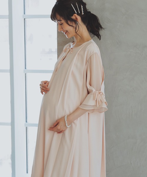 結婚式 ピンク　niana 授乳口付きマタニティパーティードレスワンピース 授乳口付きマタニティパーティードレスワンピース 結婚式