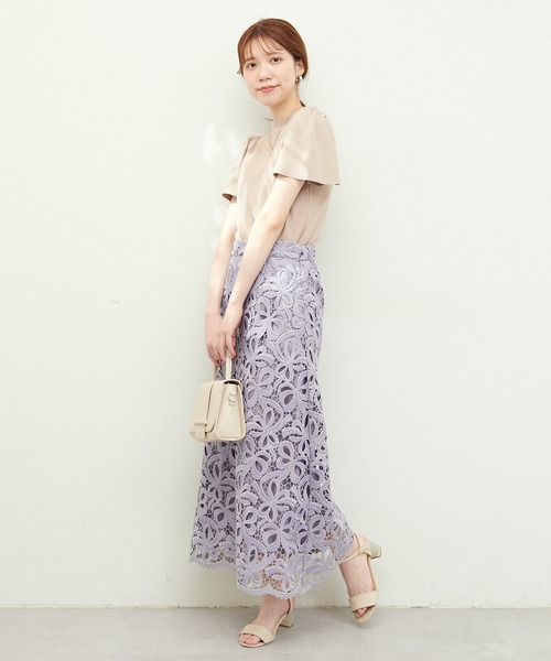 natural couture スカート 23SS新作/リボンモチーフケミカルレース