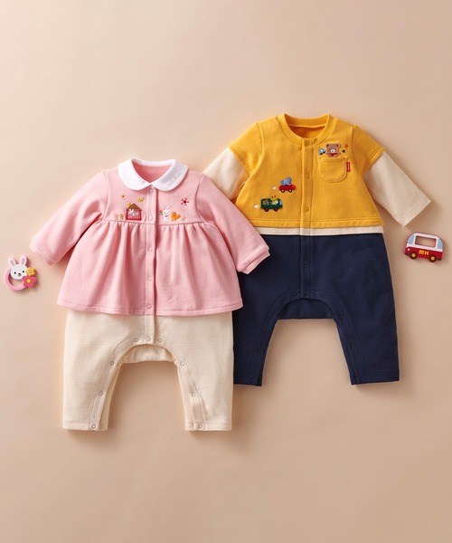 ベビー服 ロンパース どうぶつレイヤード風カバーオール_8