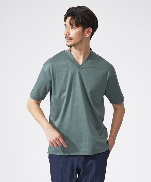 【コンパクトスーピマ】スムース Vネック Tシャツ ABAHOUSE tシャツ 「コンパクトスーピマ」スムース Vネック T