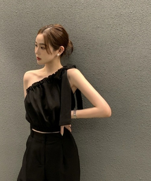 【ゆかご】メゾピアノ　肩出し　レース　リボン　Tシャツ  140 リボンいっぱい肩フリルTシャツ(90 白): キッズ - ナルミヤ