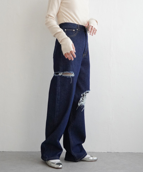 VENCE EXCHANGE ジーンズ デニム デニムパンツ ダメージワイドデニム