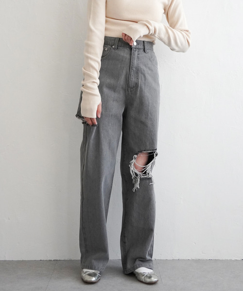 VENCE EXCHANGE ワイドパンツ ジーンズ デニム デニムパンツ ダメージ