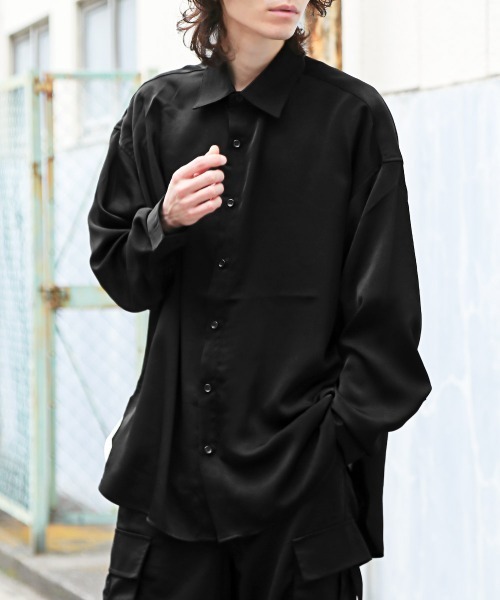 LUXSTYLE（ラグスタイル） シャツ ヴィンテージ風サテンビッグシャツ 
