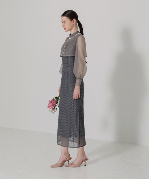 Leja ドレス 「LEJA」パールネックパフスリーブボレロ格子レース
