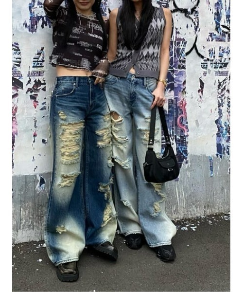 ⋆Lagua gem CRASH LOOSEY デニム LAGUA GEM | PAINT LOOSEY CRASH デニム (ストレート ) |SHEL