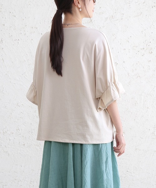 tシャツ コットンフレア袖カットソートップス レディース