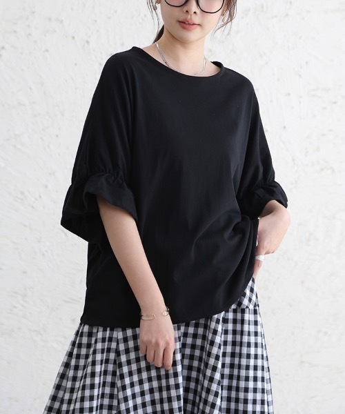 tシャツ コットンフレア袖カットソートップス レディース