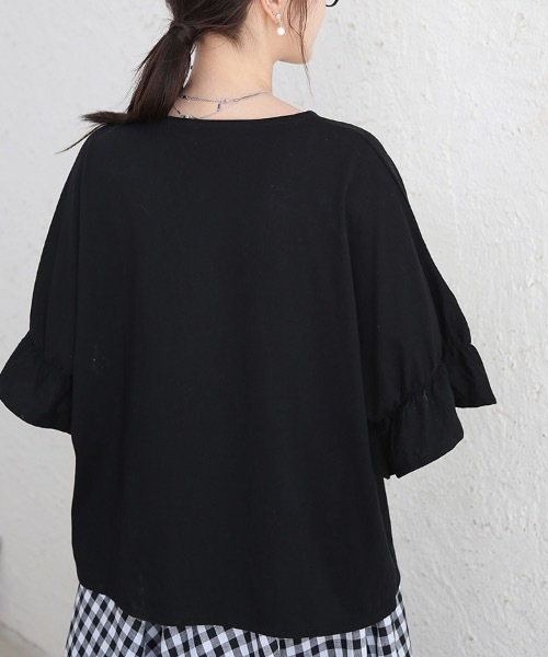 tシャツ コットンフレア袖カットソートップス レディース