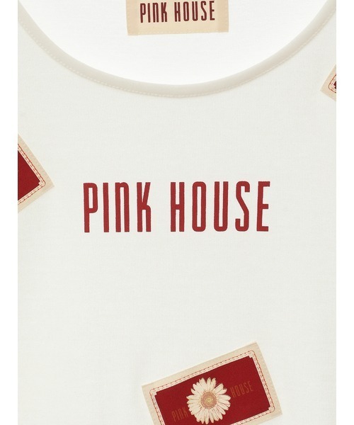 【美品】ピンクハウス　不思議な国のアリス　カットソー　ワッペン　綿100% L PINK HOUSE tシャツ ひな菊ワッペン使いカットソー レディース