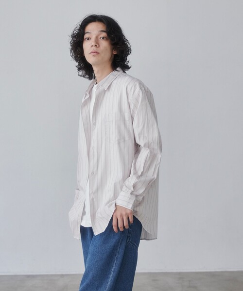 coen（コーエン） シャツ ストライプレギュラーカラーブロードシャツ 