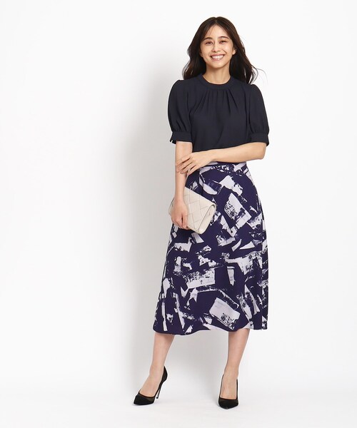 COUP DE CHANCE スカート 「洗える／ウエストゴム入り」幾何柄フレア