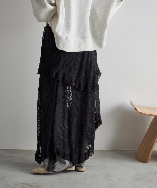 THE Yon スカート イレギュラーヘムティアードレーススカート