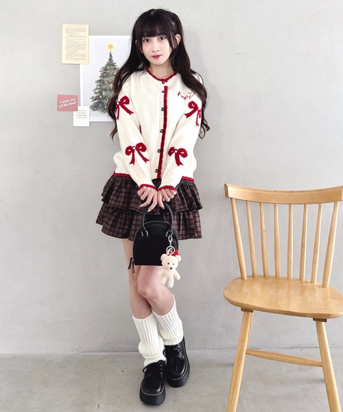 Loueme カーディガン リボンジャガードバイカラーニットカーディガン