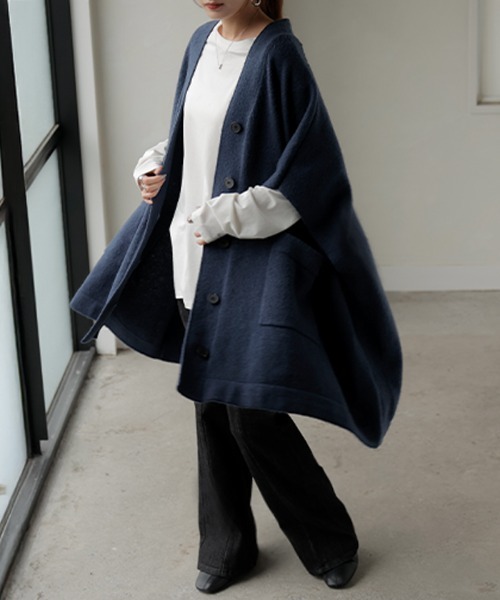 HUG.U（ハグユー） カーディガン 大判ポンチョカーディガン レディース