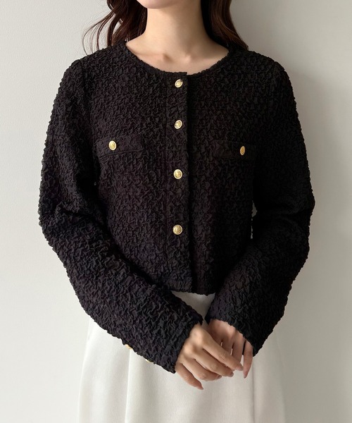 mipiarl tシャツ ぽこぽこ金ボタントップス(薄手、裏地なし