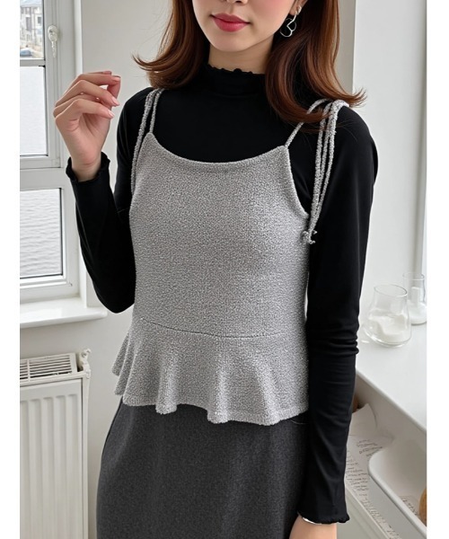 tシャツ プルオーバーセットラメニットキャミ レディース