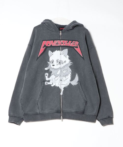 パーカー A'GEM/9 × .kom 「LOVE KILLER/ラブ キラー」UMA spider cat zip hoodie/ユーマスパイダーカ