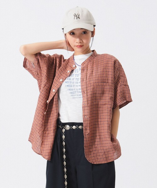 BEAMS BOYリネンチェックショートスリーブシャツ　美品 BEAMS BOY（ビームス ボーイ）リネン チェック ショートスリーブ
