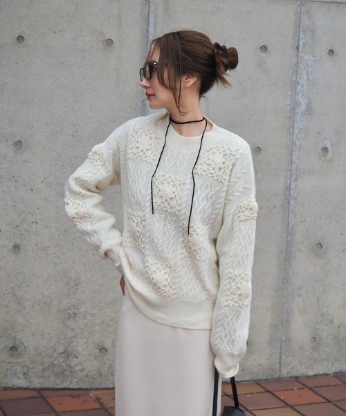 ニット セーター crochet patchwork knit pullover /クロシェ パッチワーク  ニット レディース