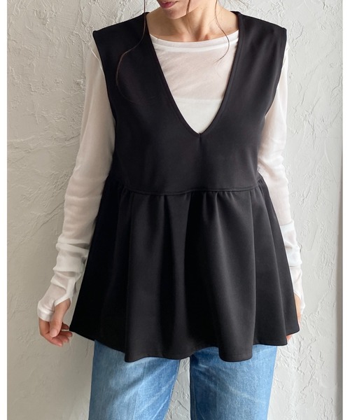 She's Closet ベスト ジレ 深Vネックハイウエストタック切り替え