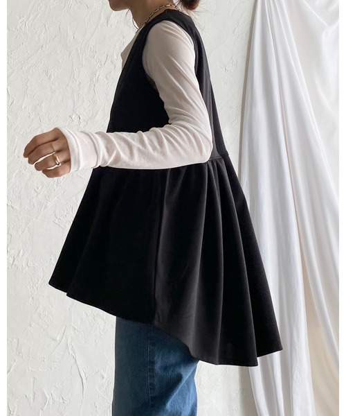 She's Closet ベスト ジレ 深Vネックハイウエストタック切り替えフレア