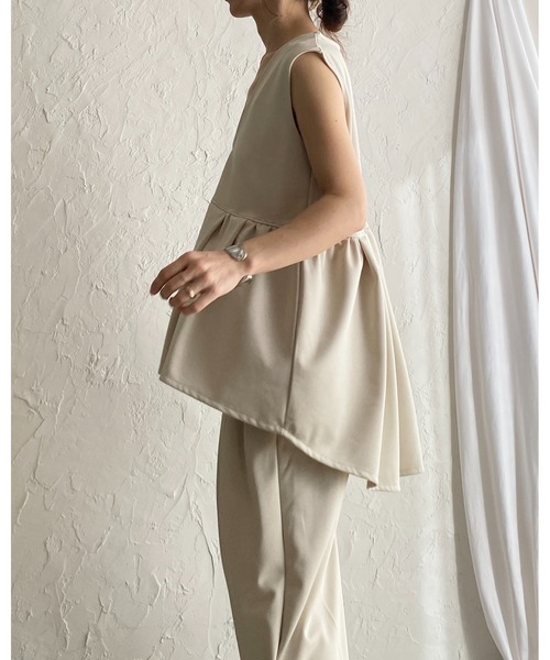 She's Closet ベスト ジレ 深Vネックハイウエストタック切り替えフレア