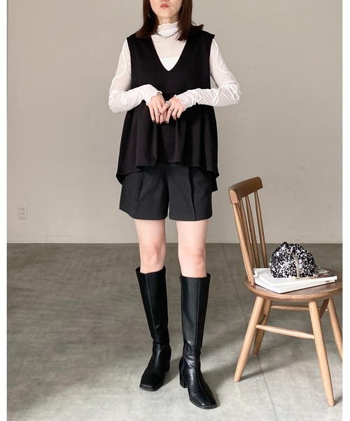 She's Closet ベスト ジレ 深Vネックハイウエストタック切り替えフレア