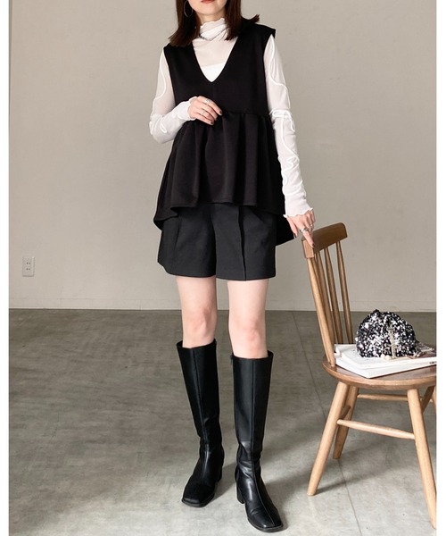 She's Closet ベスト ジレ 深Vネックハイウエストタック切り替えフレア