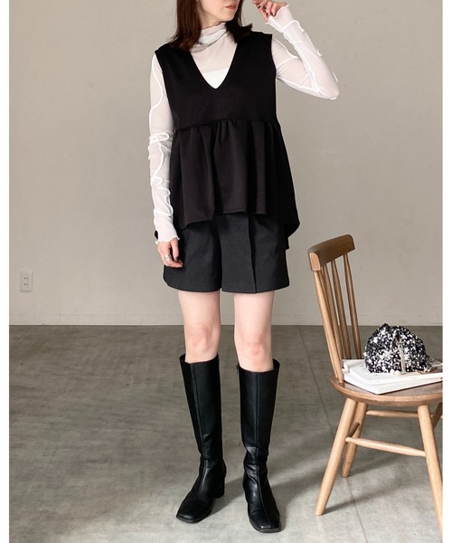 She's Closet ベスト ジレ 深Vネックハイウエストタック切り替えフレア